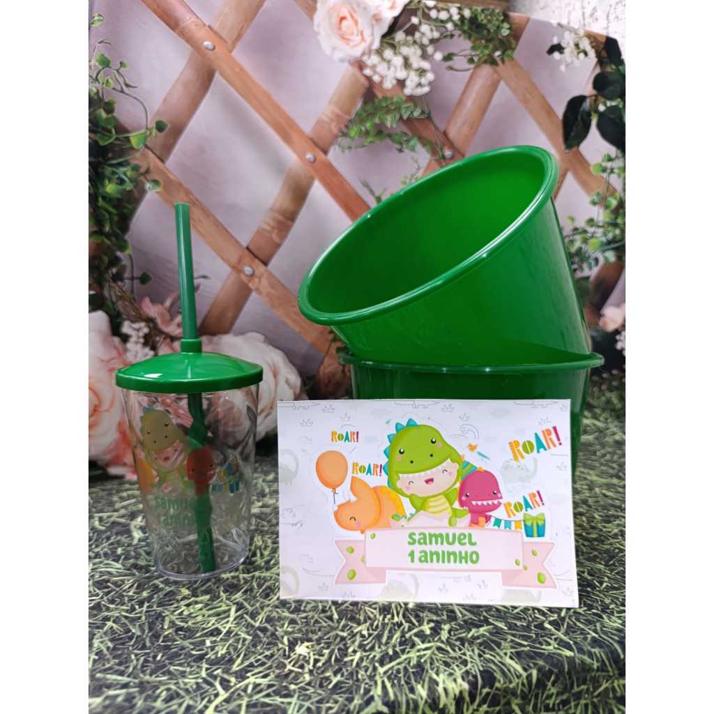Kit Personalizados Balde De Pipoca + Copo Twister 10 kits Dino Baby em Oferta na Shopee