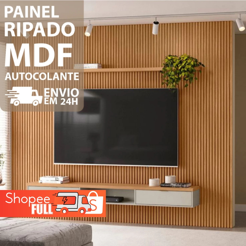 Kit 100 Revestimentos Ripados Placa Painel decorativo MDF 45x11 cm