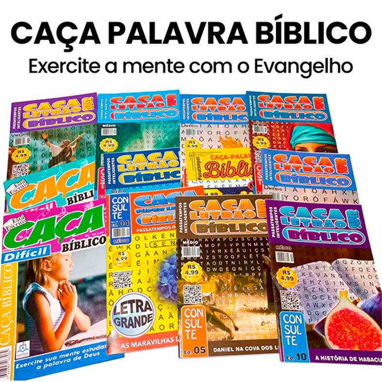 kit 50 caça palavras bíblico revista passatempo revistinha passa-tempo