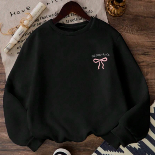 Blusa de Frio Moletom Gola Redonda Laço Fofo Minimalista Estilo Coquette Moda Inverno Flanelado