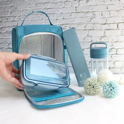 Conjunto Bolsa Térmica C/ Bolsos e Pote de Marmita, Garrafa 430 ml e Porta Talheres - Jacki Design