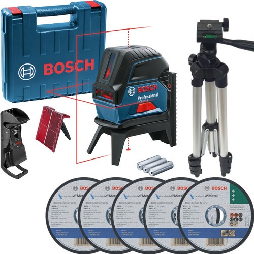 Kit Nível Laser Vermelho Bosch GCL 2-15 + Tripé + 5 Discos Corte Metal p/ Esmerilhadeira em Oferta na Shopee
