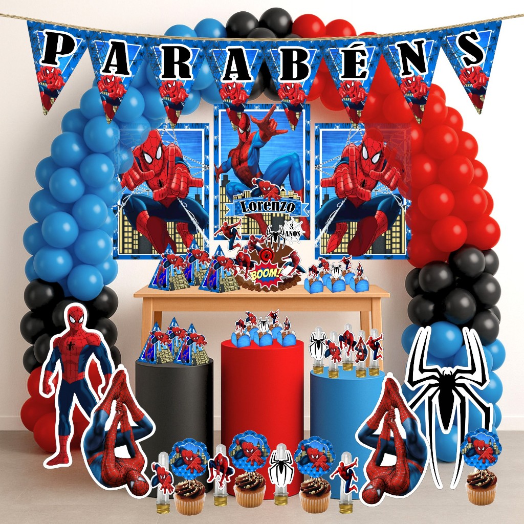 Kit Festa Aniversário Personalizado Homem Aranha AZUL 78 itens- Decoração Mesversário Lembrancinha