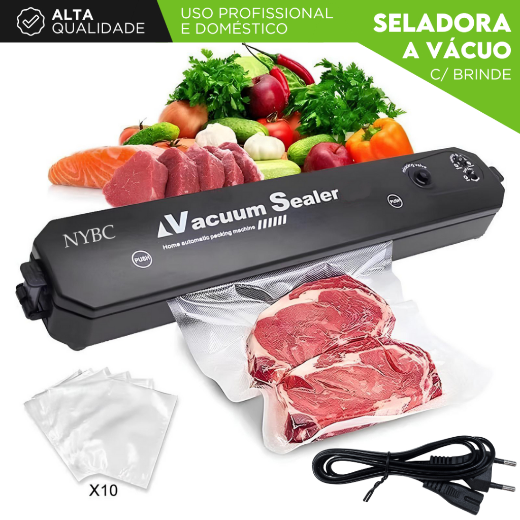 Seladora a Vácuo Doméstica – Bivolt Vedação Hermética | Para Conservar Alimentos | Com 10 ...