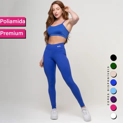 Conjunto Fitness Top Alça e Calça Legging Poliamida Premium Zero Transparência Cós Alto Academia