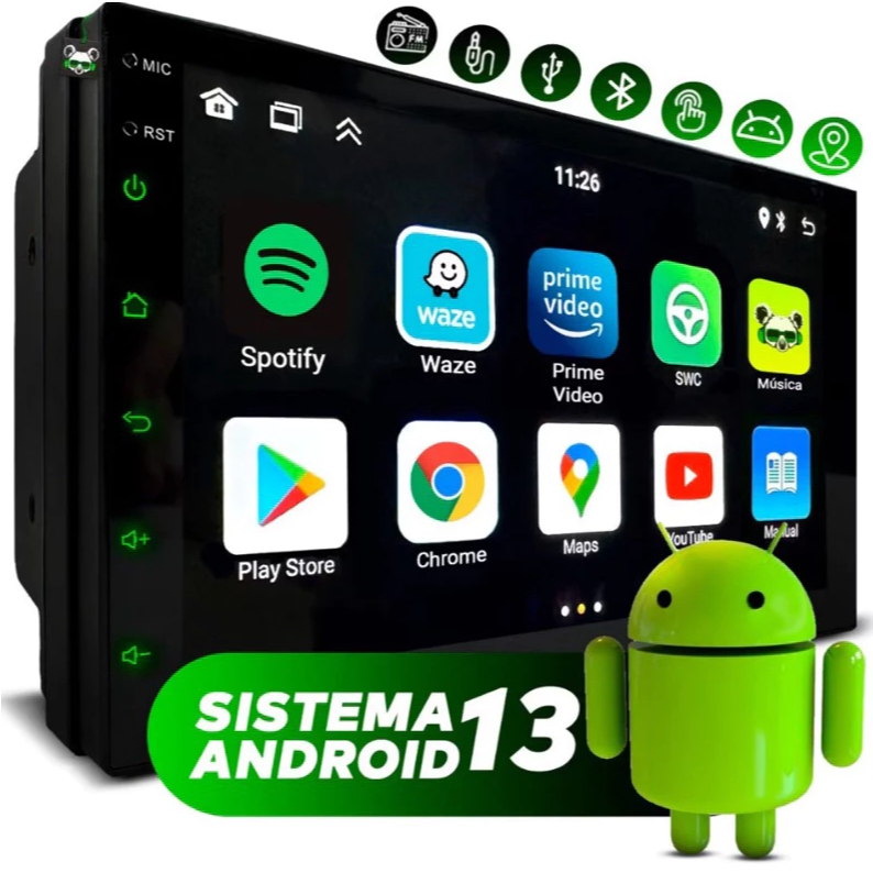 Central Multimidia Android 13 GPS Integrado Wi-Fi CarPlay Android Auto Universal