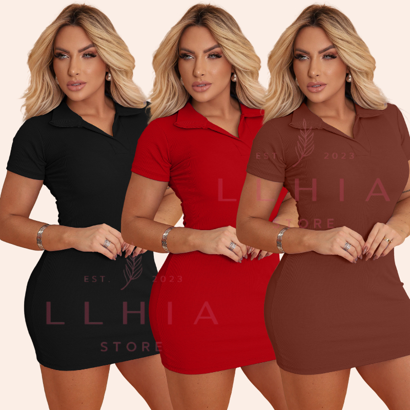Vestido  Curto Tubinho Gola Polo Moda Fashion Feminino em Oferta na Shopee