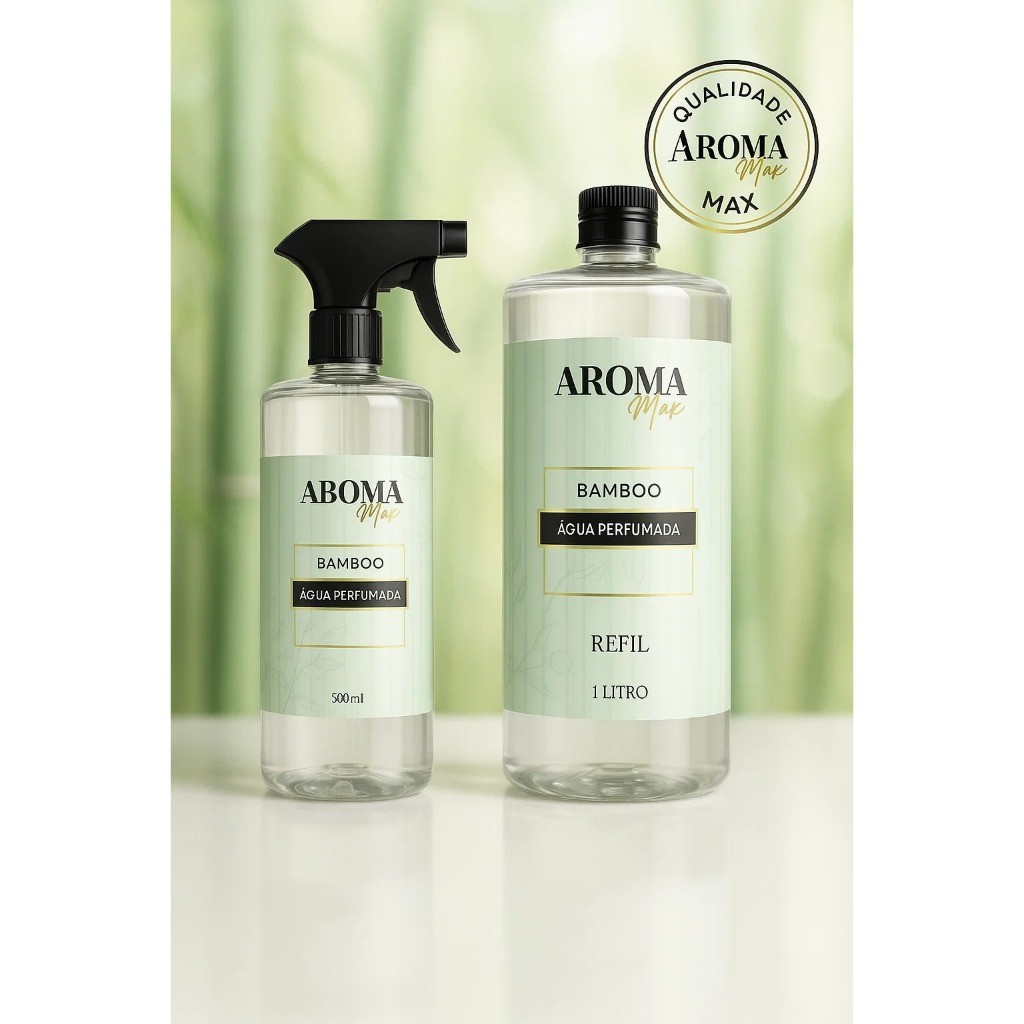 Kit Água Perfumada Bamboo 1,5L AromaMax Multiuso Tecidos Quartos Salas Banheiros Cama Lençol Mesa