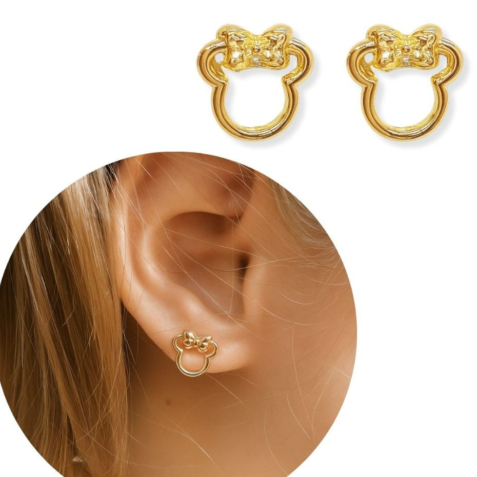 Brinco Infantil Minnie Antialérgico Folheado A ouro 18k Mini - Mine