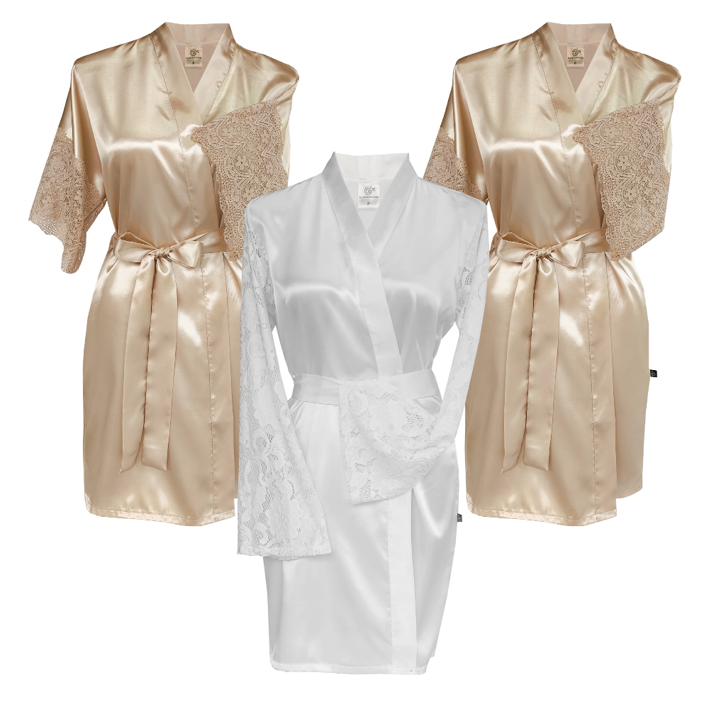 kit com 3 Robes, sendo 1 manga longa de renda e 2 manga curta de renda - noiva, mãe da noiva, mãe do noivo, casamento em Oferta na Shopee