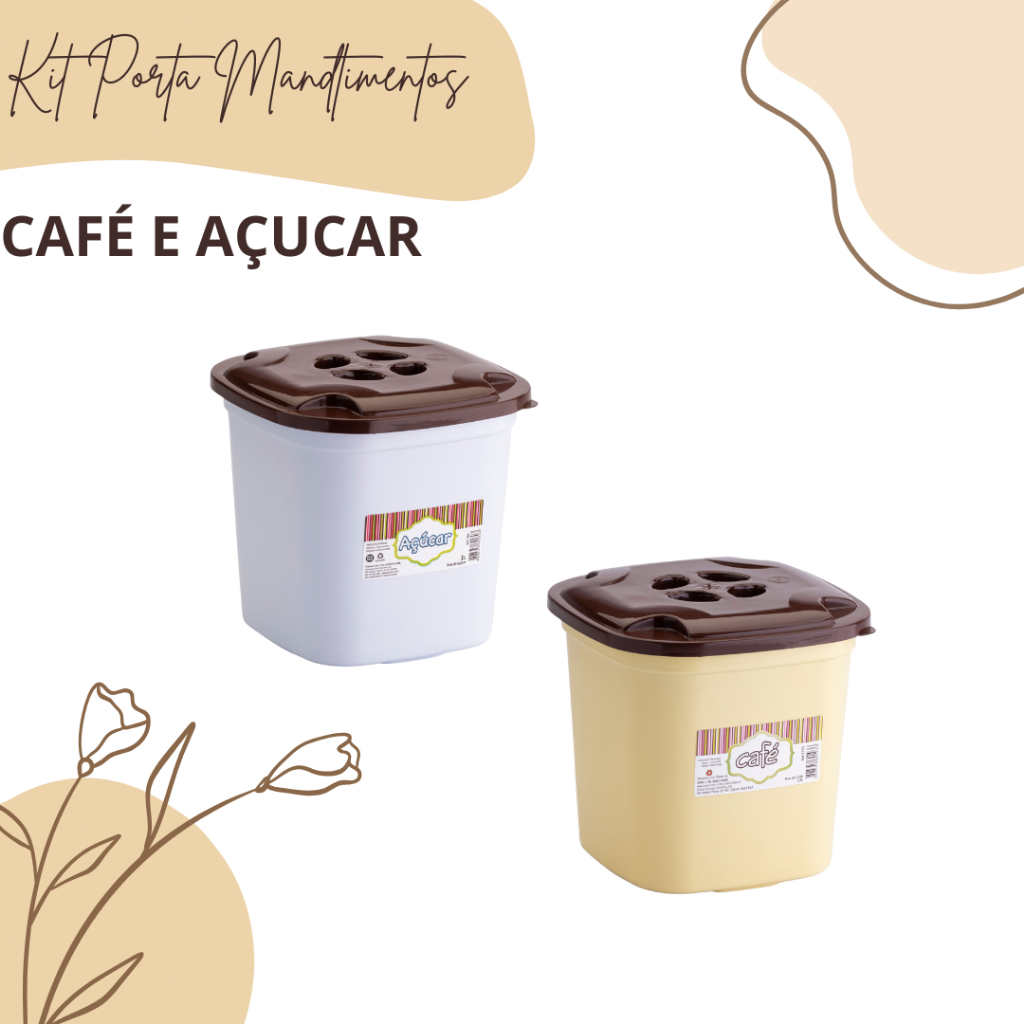 Porta Mantimento Açúcar + Porta Mantimento Café 1,8litros Utilidades Cozinha