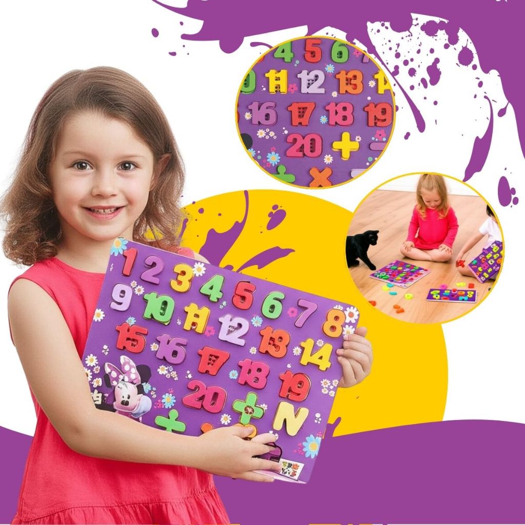 Quebra Cabeça Letras e Números  Infantil Brinquedo Pedagógico Madeira Minnie Mickey em Oferta na Shopee