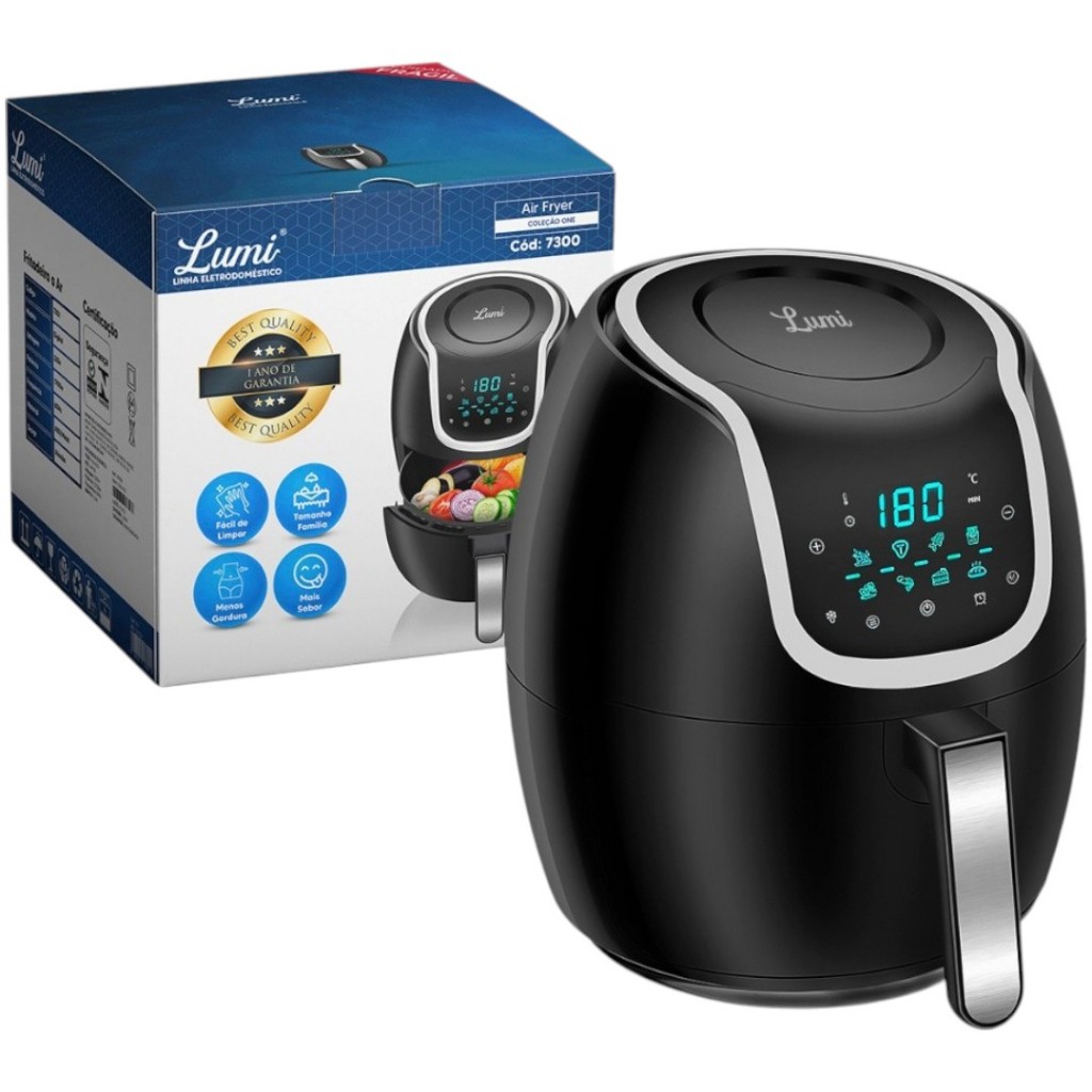 Air Fryer Fritadeira Sem Óleo Elétrica  Digital 6.5l Preta 1700w 220v e 127v LUMI