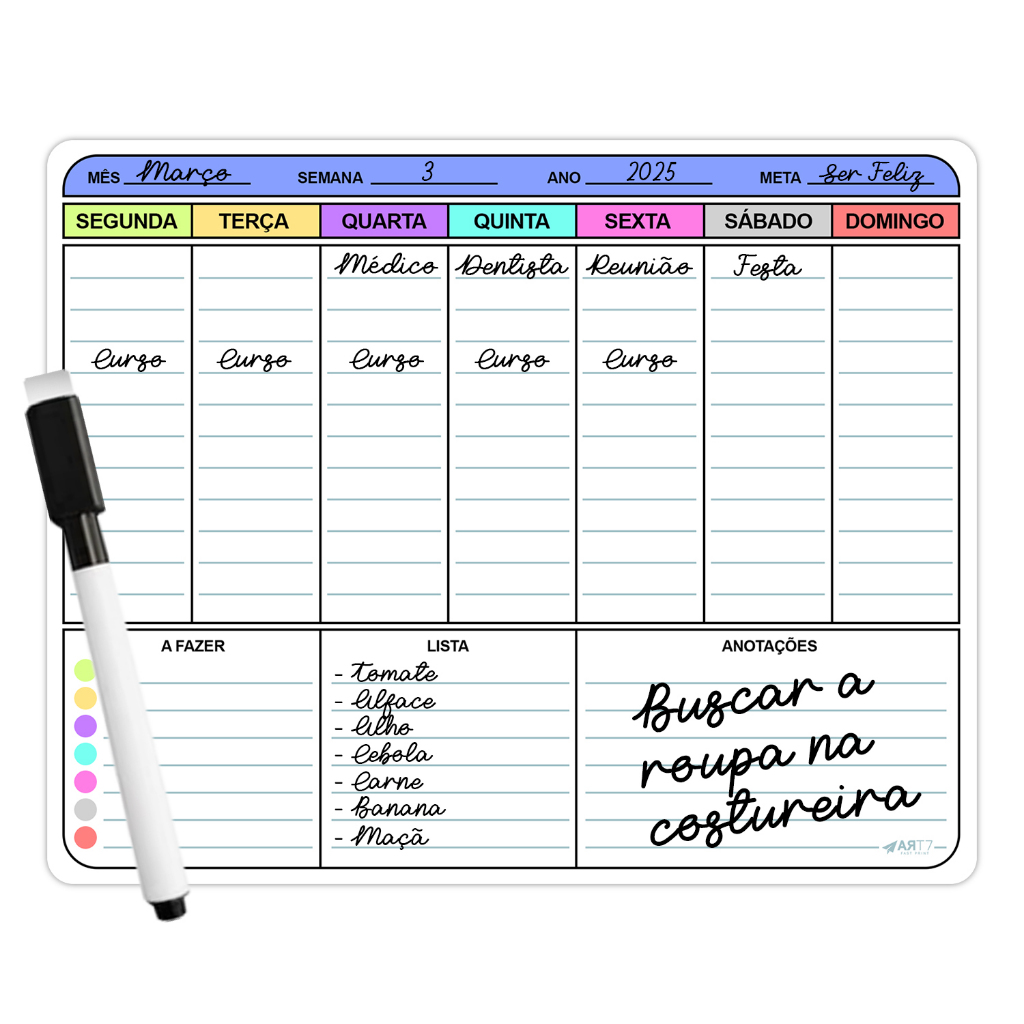 Planner Semanal Magnético p/ Geladeira com Caneta – Organização Visual e Funcional