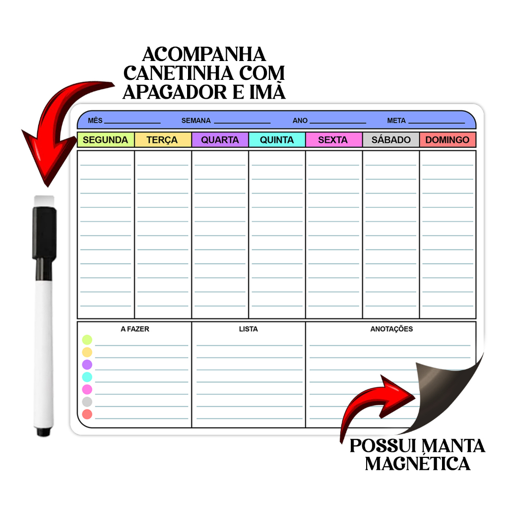 Planner Semanal Magnético p/ Geladeira com Caneta – Organização Visual e Funcional · foto 2
