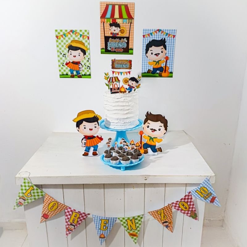 Kit Festa Junina menino Personalizado Só Um Bolinho Festa em Casa Aniversário Infantil adulto Mesversário lembrancinha