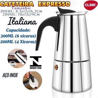 Cafeteira Italiana Compatível Com Fogão De Indução Inox  300ML 6 Xícaras Ou 200ML 4 Xícaras em Oferta na Shopee