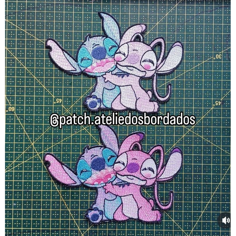 Patch bordado termocolante casal brilho stitch e Angel