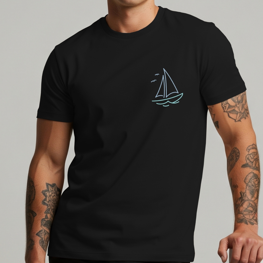 Camiseta Estampada Barco Minimalista Estilo Náutico Casual 100% Algodão Camisa