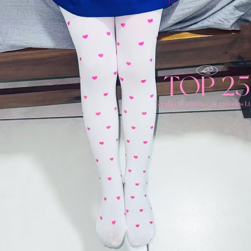 Meia Calça de coração Infantil menina estampada colorida pra outono ou inverno