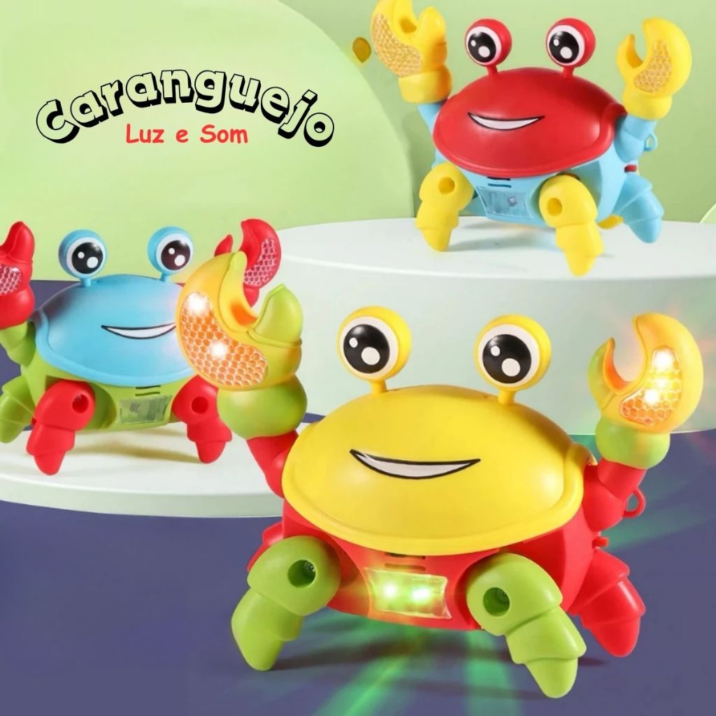 Caranguejo Fujão Anda com Luz e Som Musicas Brinquedo Divertido para Bebes e Crianças Carangueijo