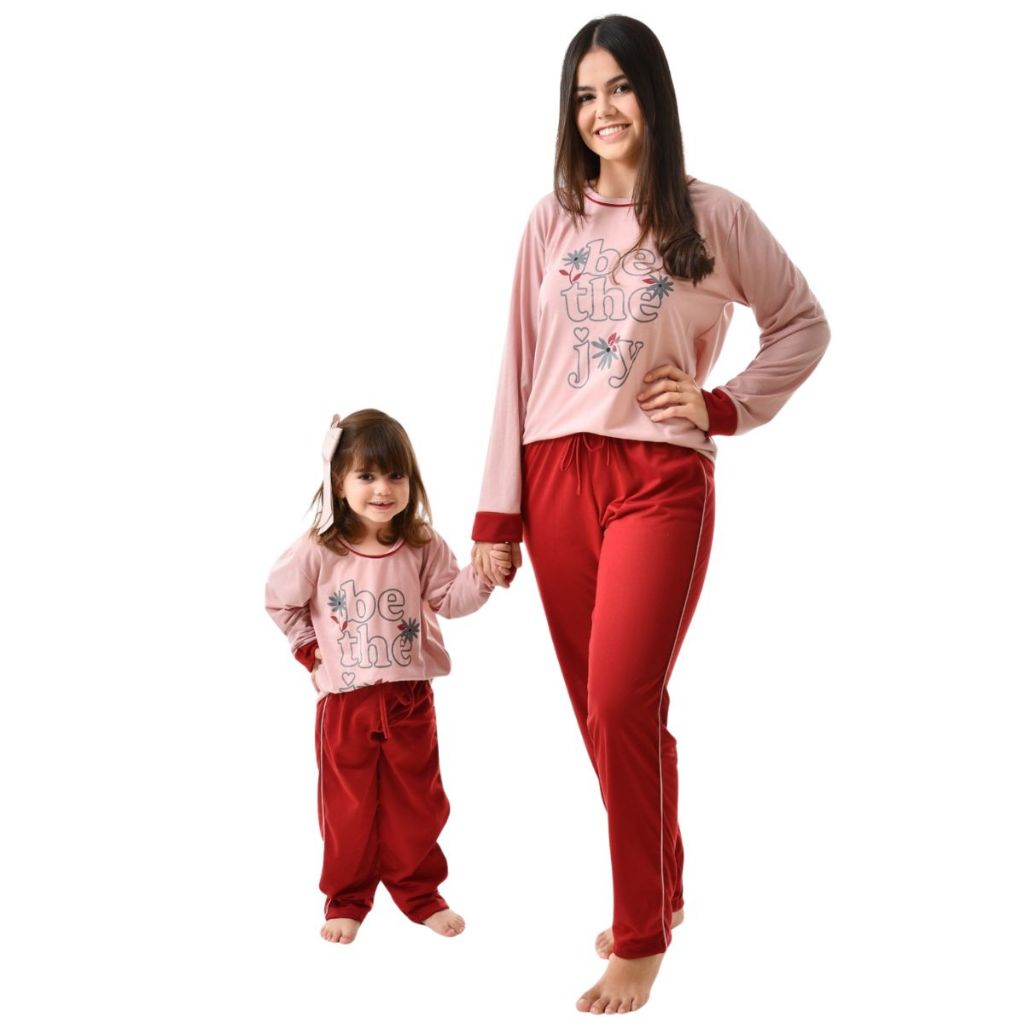 Pijama Mãe e Filha Be The Joy Rosa Raquel / Pijama de Inverno / Pijama Longo