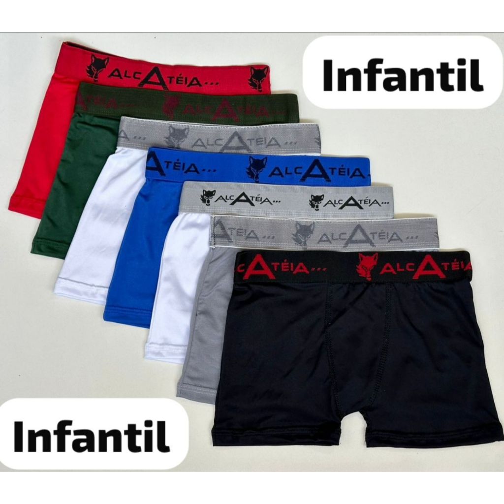 Kit 7 Cuecas Boxer Infantil masculina 7 Cueca Box Microfibra Lisa Alcateia