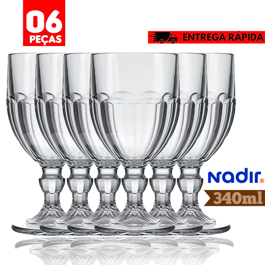 Kit 6 Taças Bristol Vidro Temperado Vidro Temperado Grosso 340ml design Coliseu  - Multiuso