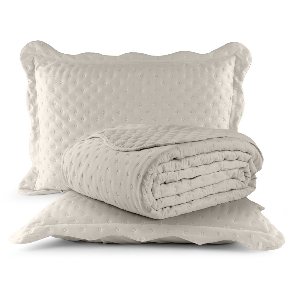 Kit Cobreleito Colcha Queen 240x260 Micropercal - 200 Fios Toque Macio Com 02 Porta Traves...