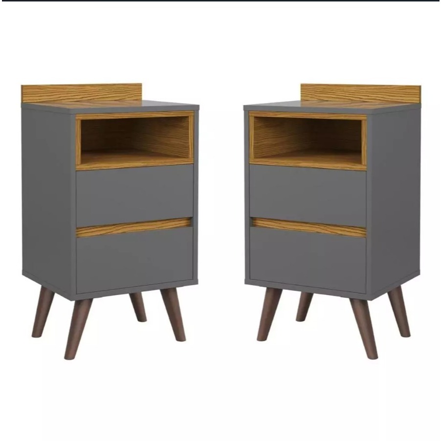 Kit 2 Mesas de Cabeceira Alamo Pés Palito Com 2 Gavetas Quarto - Cores