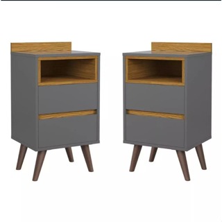 Kit 2 Mesas de Cabeceira Alamo Pés Palito Com 2 Gavetas Quarto - Cores em Oferta na Shopee