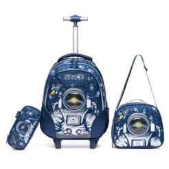 Kit Infantil Rodinhas Estojo Lancheira Ferrazi Azul Astronauta