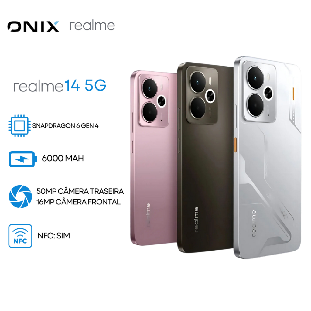 realme 14 5G 256GB/512GB Armazenamento + 8GB/12GB RAM, Snapdragon 6 Gen 4, Bateria 6000mAh, Versão Global.