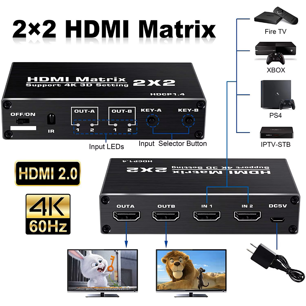 Chaveador Matrix Splitter Hdmi 2x2 4k Para 2 Monitores