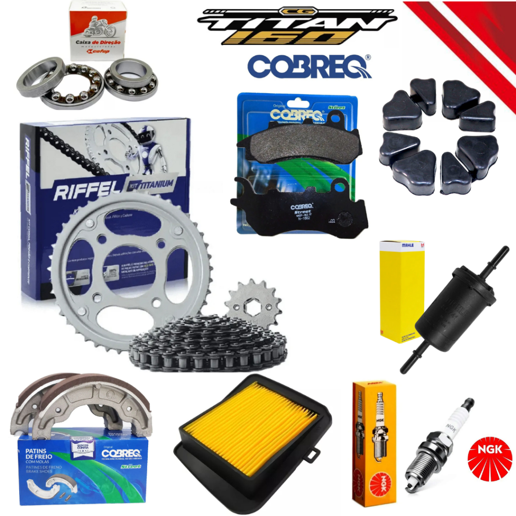 Kit Transmissão + Revisão Premium Titan Fan 160 Vela Lona Freio Pastilha Filtros em Oferta na Shopee