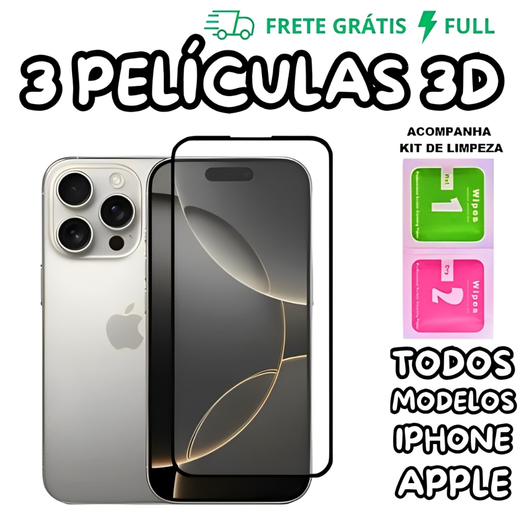 PELICULAS DE VIDRO 3D Temperado Para IPhone 17 XS XR 11 12 13 14 15 16 Pro Max 16E 12 Mini