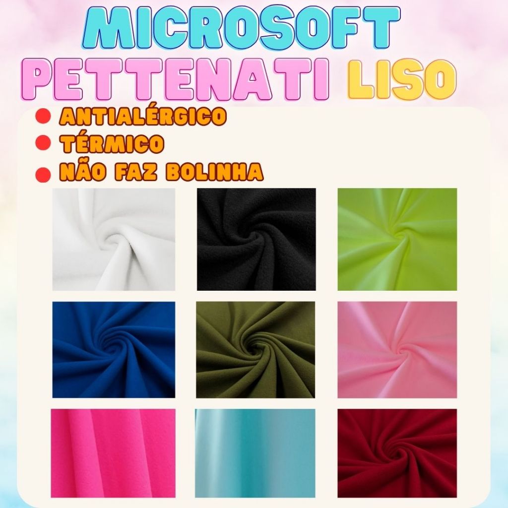 Tecido Microsoft Pettenati liso Diversas Cores 1 metro x 1,60m Largura Padrão