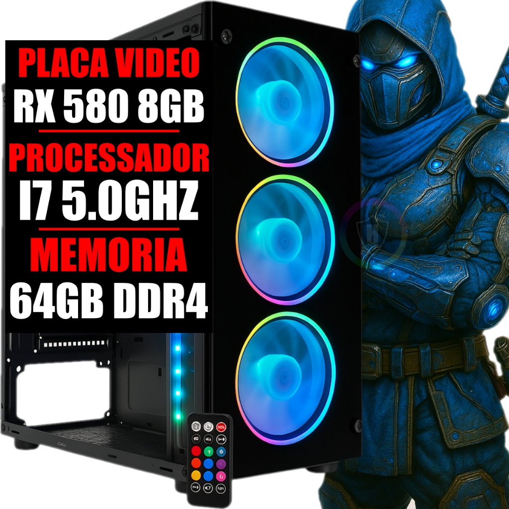 Pc Gamer Intel I7 10 Geração 5.1Ghz / Placa Video Rx 580 8GB Ddr5 / 64gb Ram Ddr