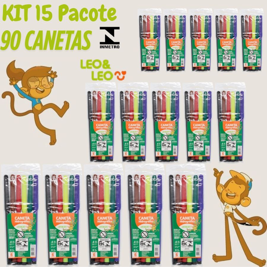 15 Pacotes 90 Canetas Hidrocor Canetinha Hidrográfica 6 Cores Escolar Pintura Arte Material Escolar