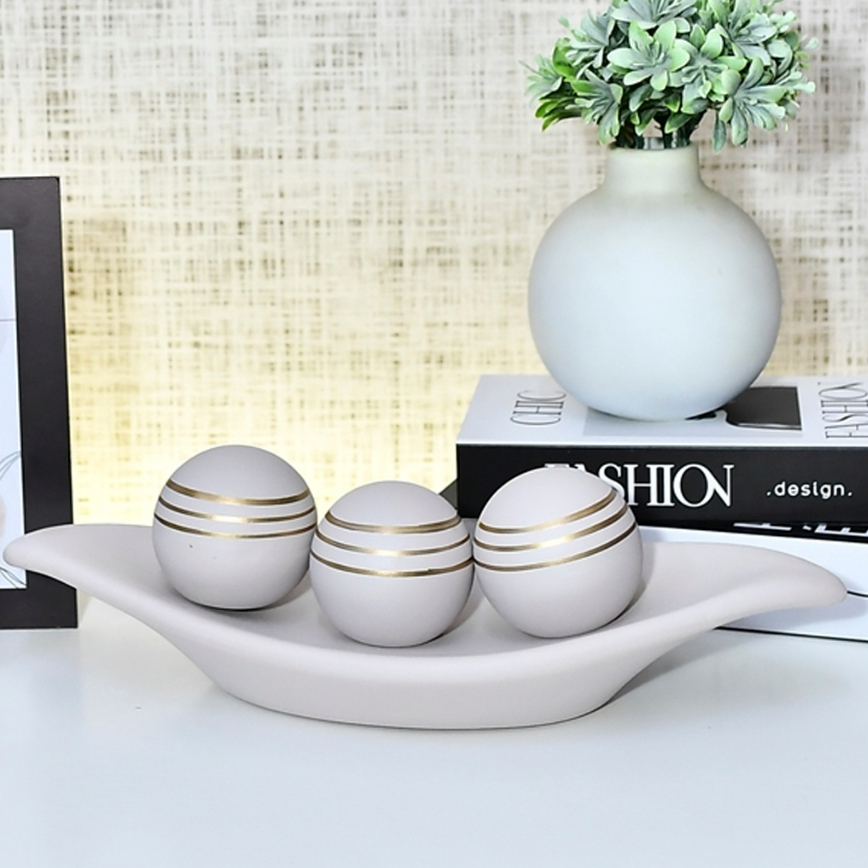 Centro De Mesa Kit 3 bolas Prato Decorativo Cerâmica Com Vaso Colorido Decoração para Painel Enfeite