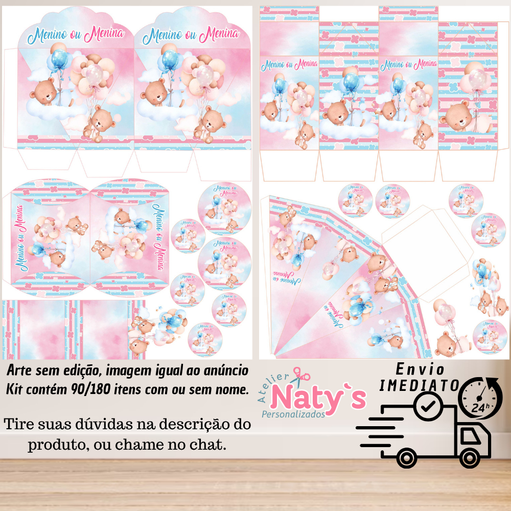 KIT COM 90/180 ITENS TEMA:CHÁ REVELAÇÃO ROSA E AZUL LEMBRANCINHAS COM/SEM NOME - Envio 24H em Oferta na Shopee