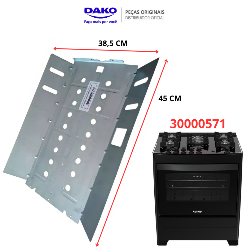 DEFLETOR FUNDO FOGÃO FORNO ORIGINAL FOGÃO DAKO SUPREME GLASS 300000571 ENVIO FULL IMEDIATO