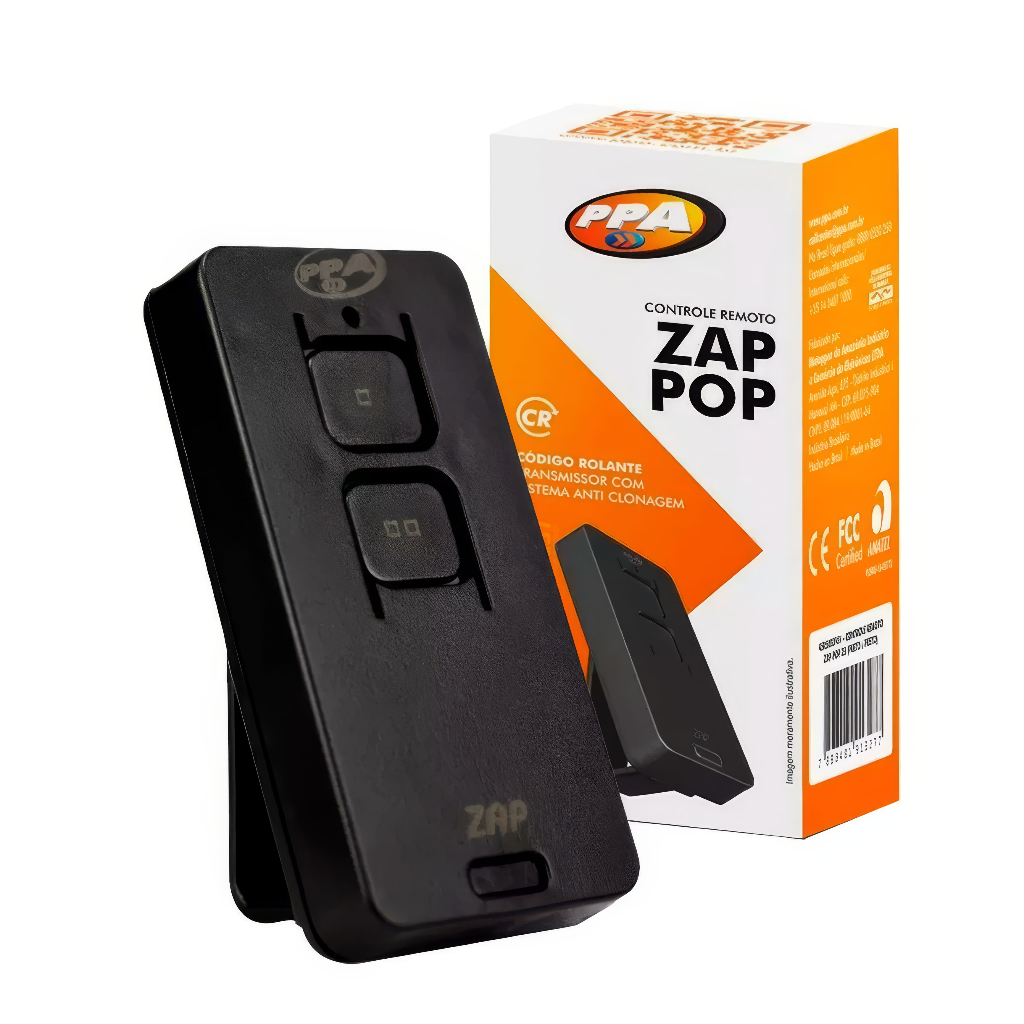 Controle Remoto Portão PPA Zap Pop 433MHz 2 Botões