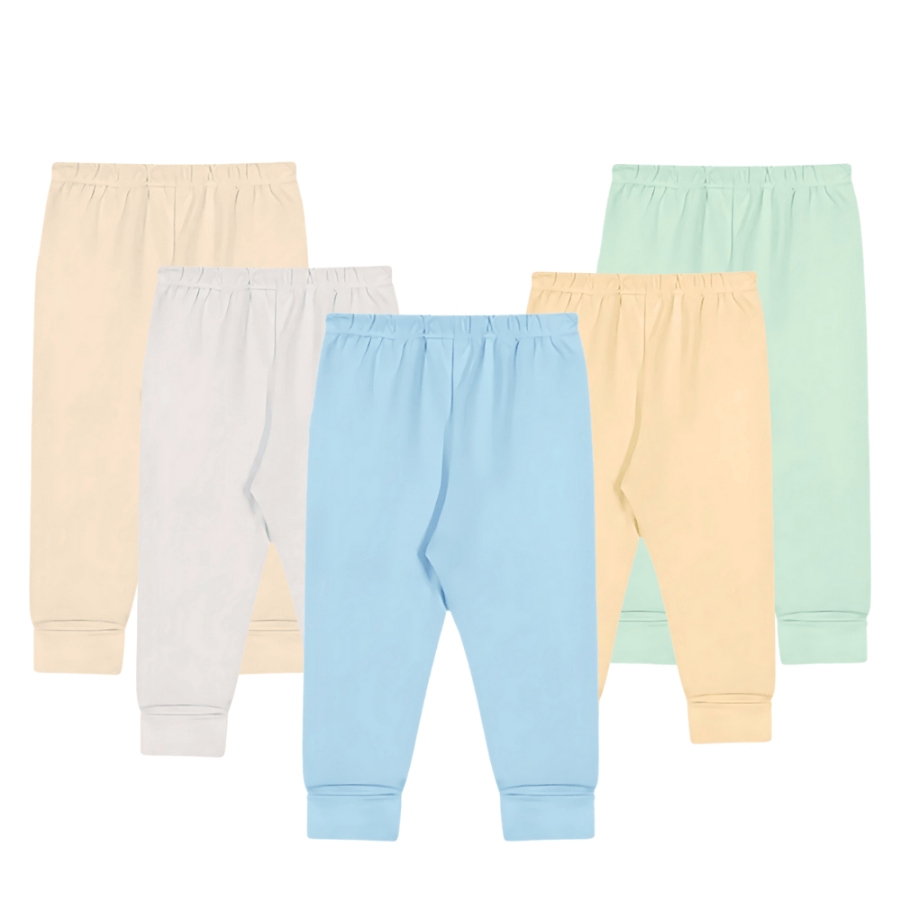 Kit Roupa De Bebê 5 Peças Calça Mijão Algodão Liso Vira Pé