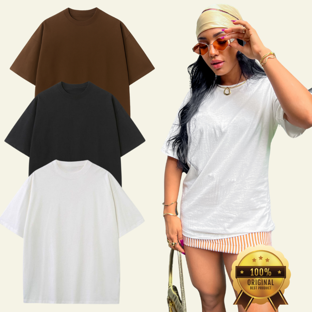 CAMISETAS LISAS OVERSIZED MAX feminina Básica Reta Estilo Rua Streetwear algodão Penteado T-Shirt em Oferta na Shopee