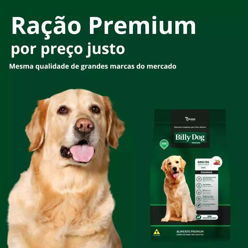 !OFERTAA! RAÇÃO BILLY DOG PREMIUM ADULTOS OSSINHOS CARNE/FRANGO 15KG.