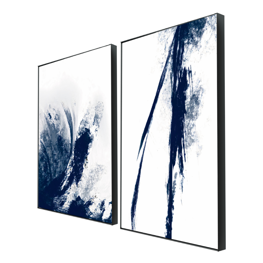 Kit 2 Quadros Decorativos 50x70 cm Moldura e Vidro Para Sala Quarto Escritório Hall