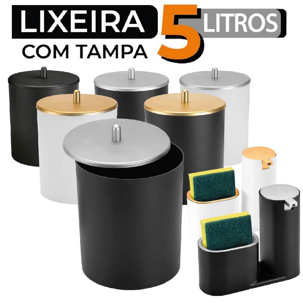 Lixeira Com Tampa 5 Litros Banheiro Cozinha Lavabo Escritório Lavanderia Arthi em Oferta na Shopee