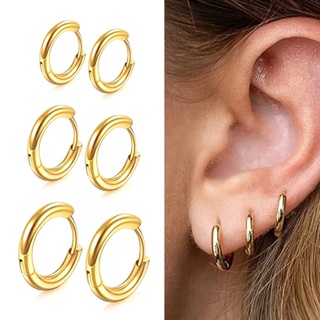 Kit Trio Brincos Feminino Argolinha Redonda Lisa Dourada Barato Banhada Folheado Ouro 18k Semijoia em Oferta na Shopee