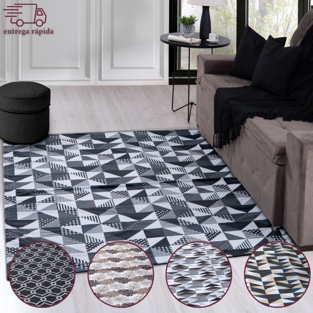Tapete Sala Quarto Geométrico 2.00 x 1.40 Várias Estampas Antiderrapante (Fino) em Oferta na Shopee